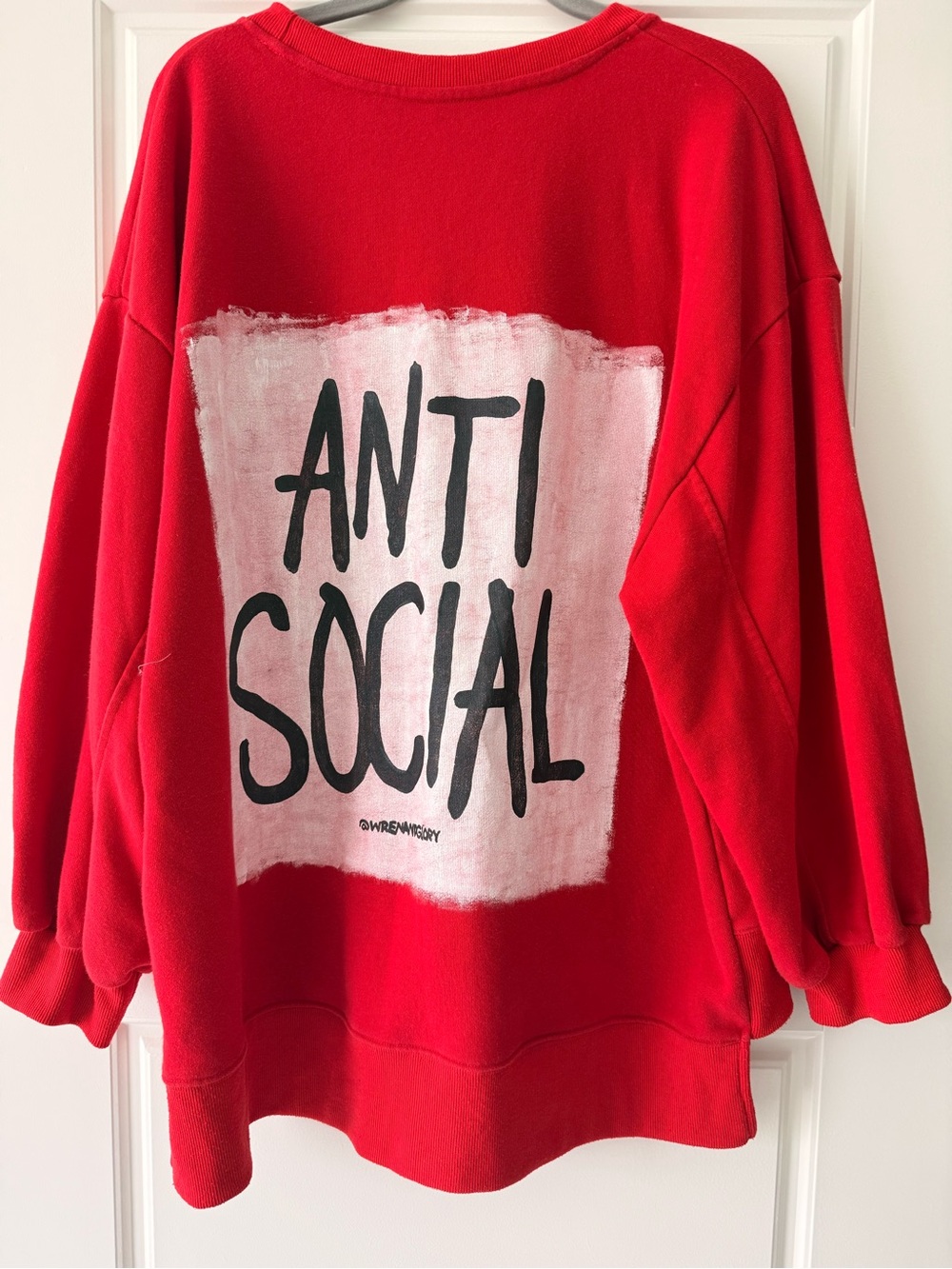 Wren + Glory Hand-Painted "Anti Social" Red Sweatshirt - VGUC